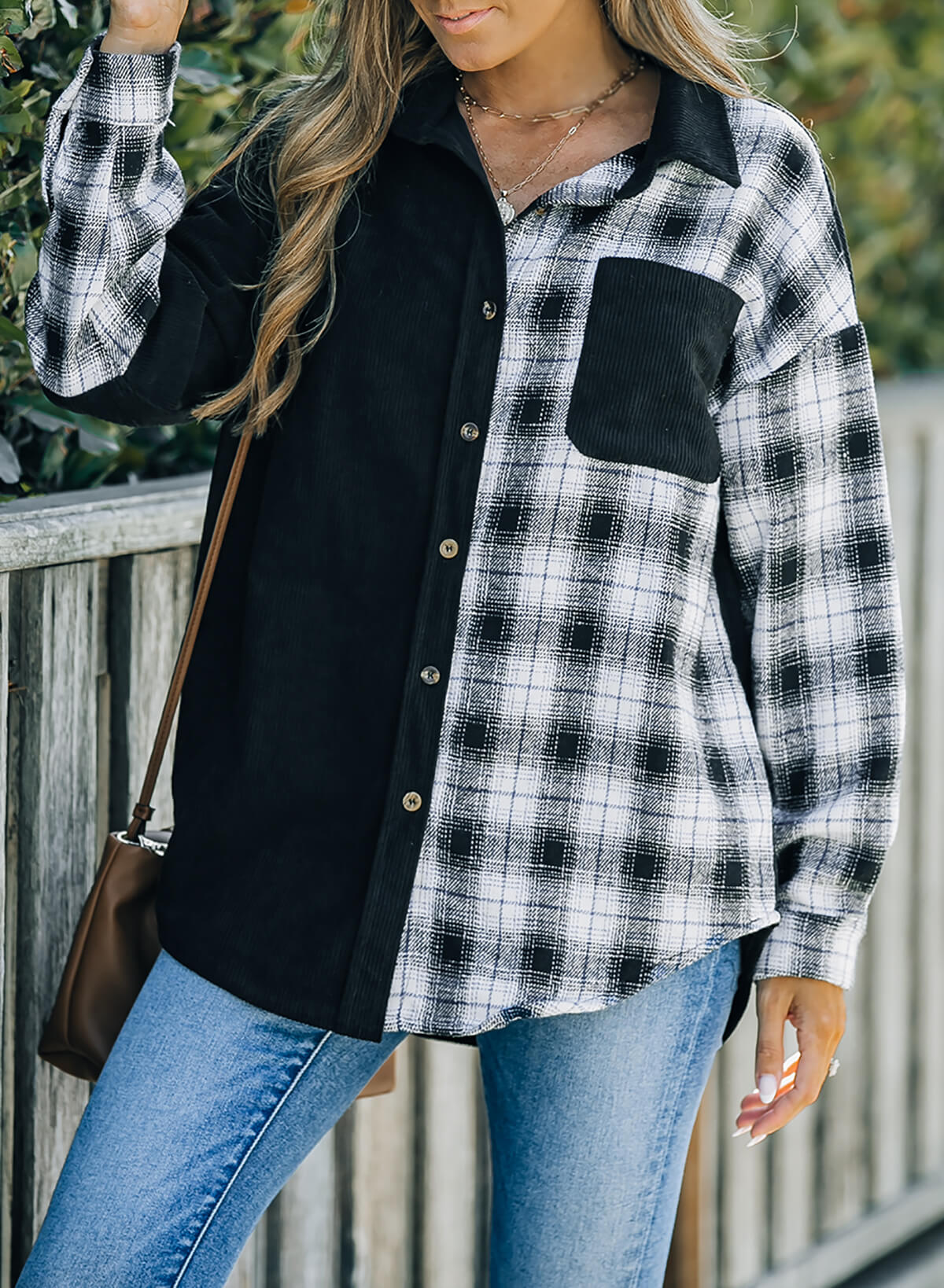 Plaid Color Block Dropped Shoulder Corduroy Shacket The Stout Steer