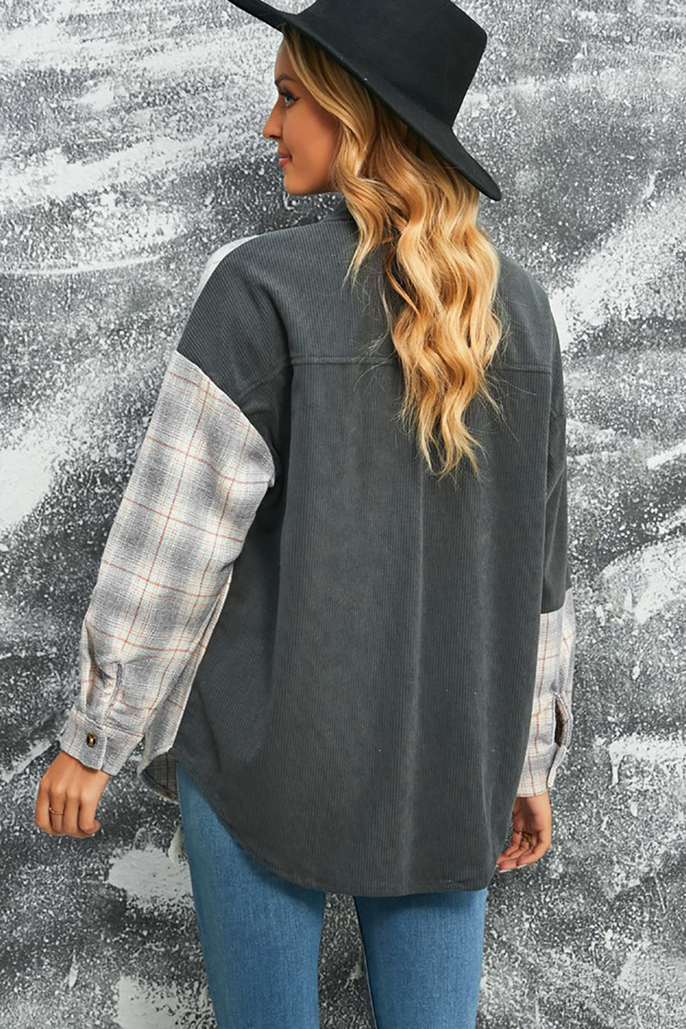 Plaid Color Block Dropped Shoulder Corduroy Shacket The Stout Steer
