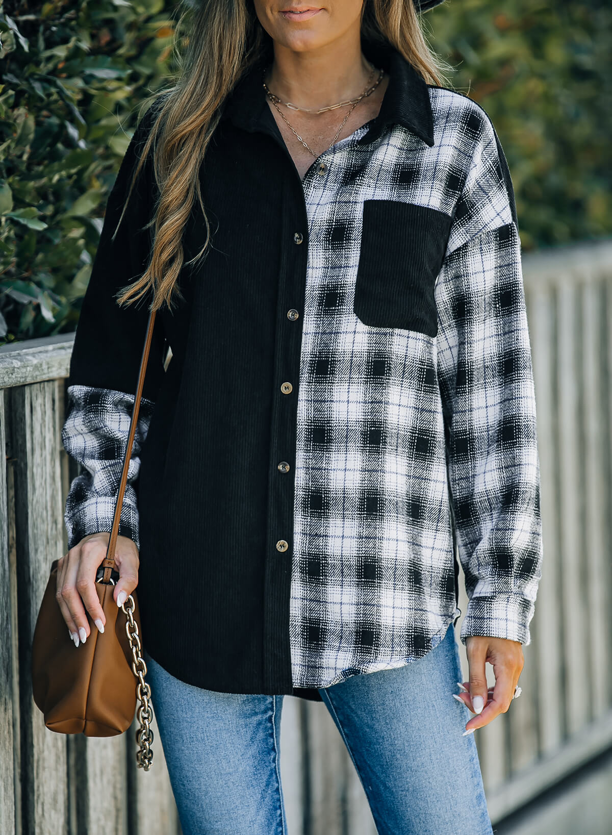 Plaid Color Block Dropped Shoulder Corduroy Shacket The Stout Steer