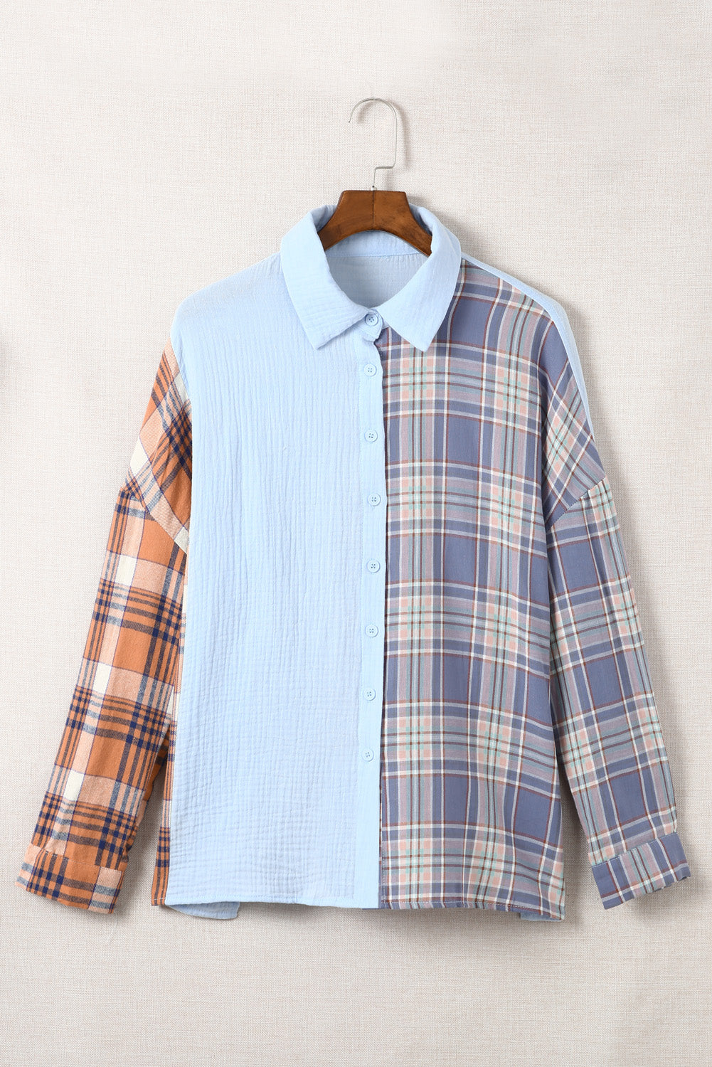 Plaid Color Block Textured Drop Shoulder Shirt Jacket The Stout Steer