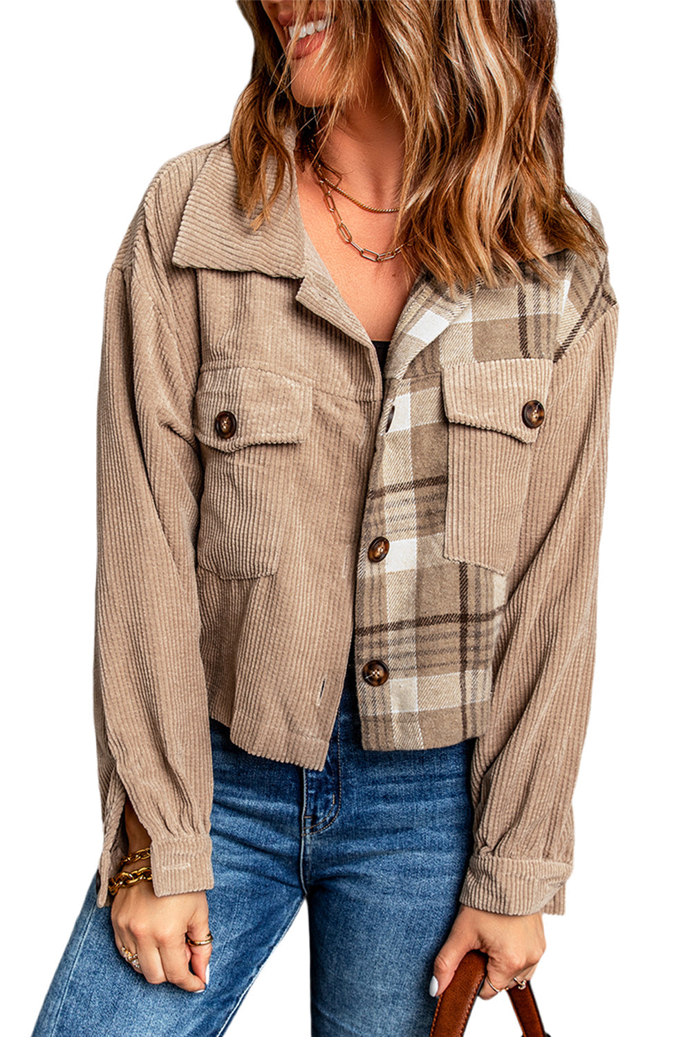 Plaid Corduroy Dropped Shoulder Jacket The Stout Steer