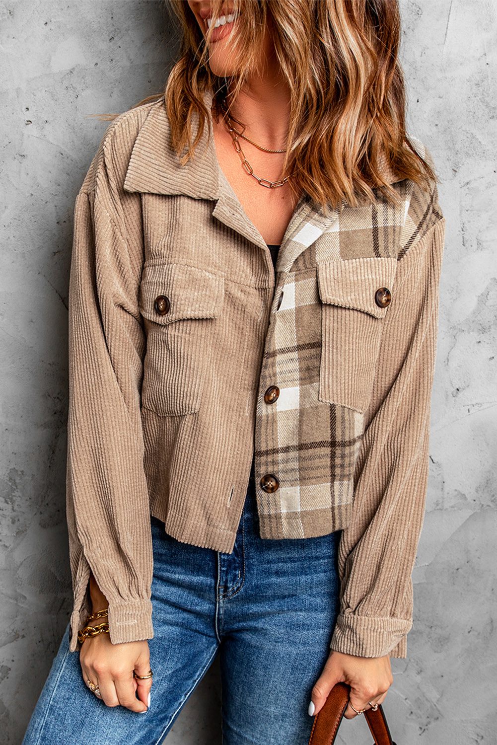 Plaid Corduroy Dropped Shoulder Jacket The Stout Steer