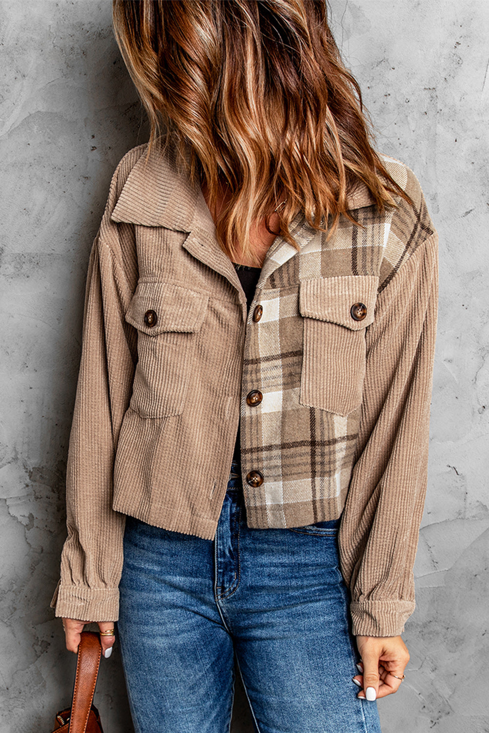 Plaid Corduroy Dropped Shoulder Jacket The Stout Steer