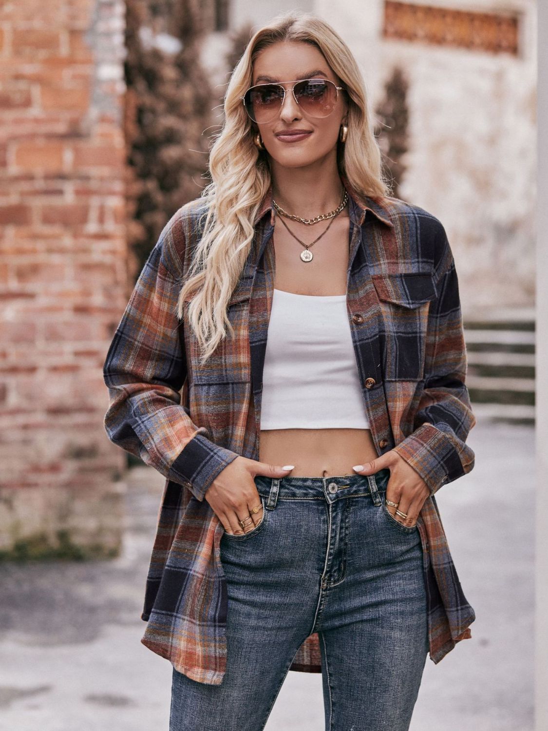 Plaid Dropped Shoulder Longline Shirt The Stout Steer