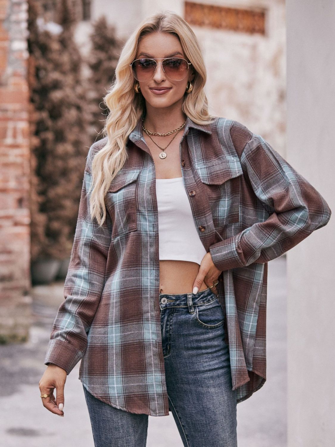 Plaid Dropped Shoulder Longline Shirt The Stout Steer