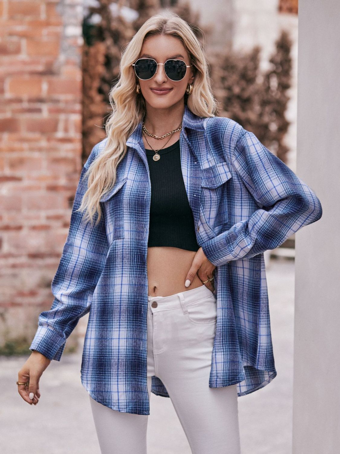 Plaid Dropped Shoulder Longline Shirt The Stout Steer