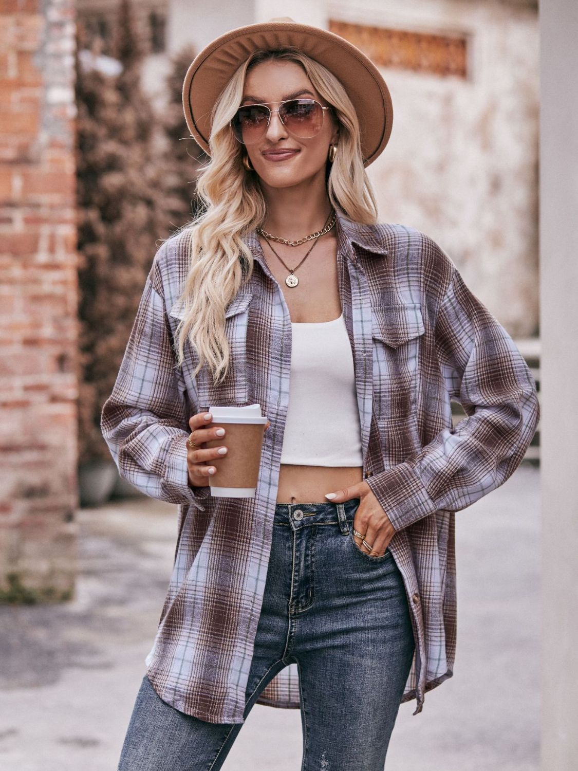 Plaid Dropped Shoulder Longline Shirt The Stout Steer