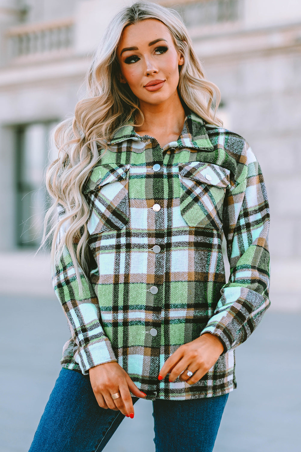 Plaid Pocketed Button Down Shacket The Stout Steer