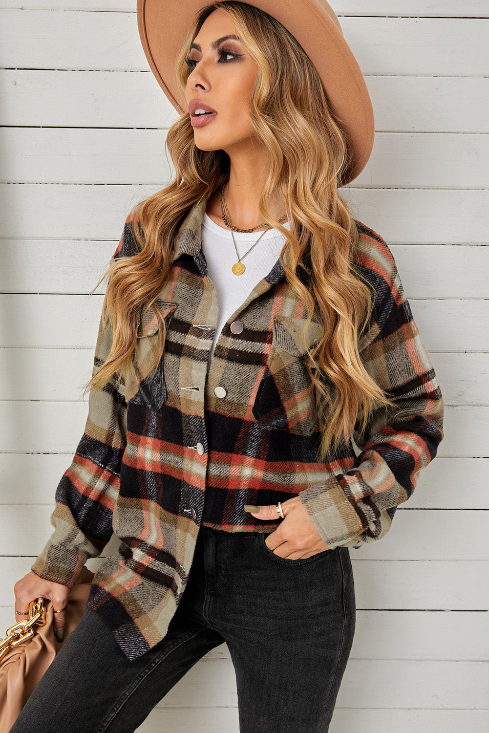 Plaid Pocketed Button Down Shacket The Stout Steer