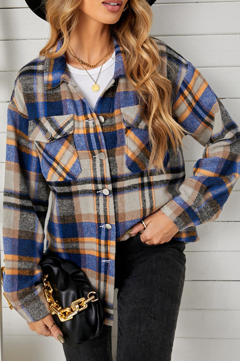 Plaid Pocketed Button Down Shacket The Stout Steer