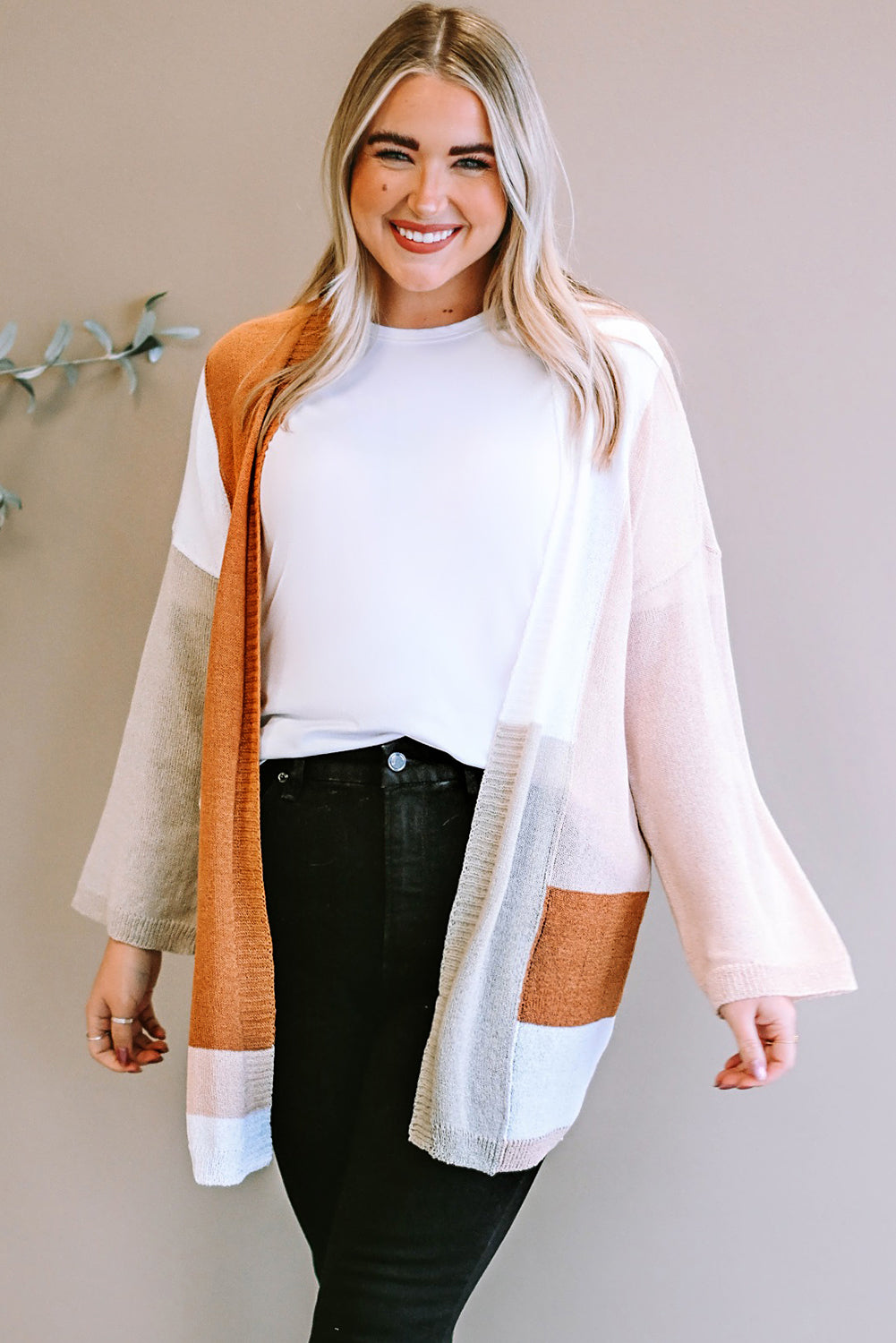 Plus Size Color Block Open Front Longline Cardigan The Stout Steer