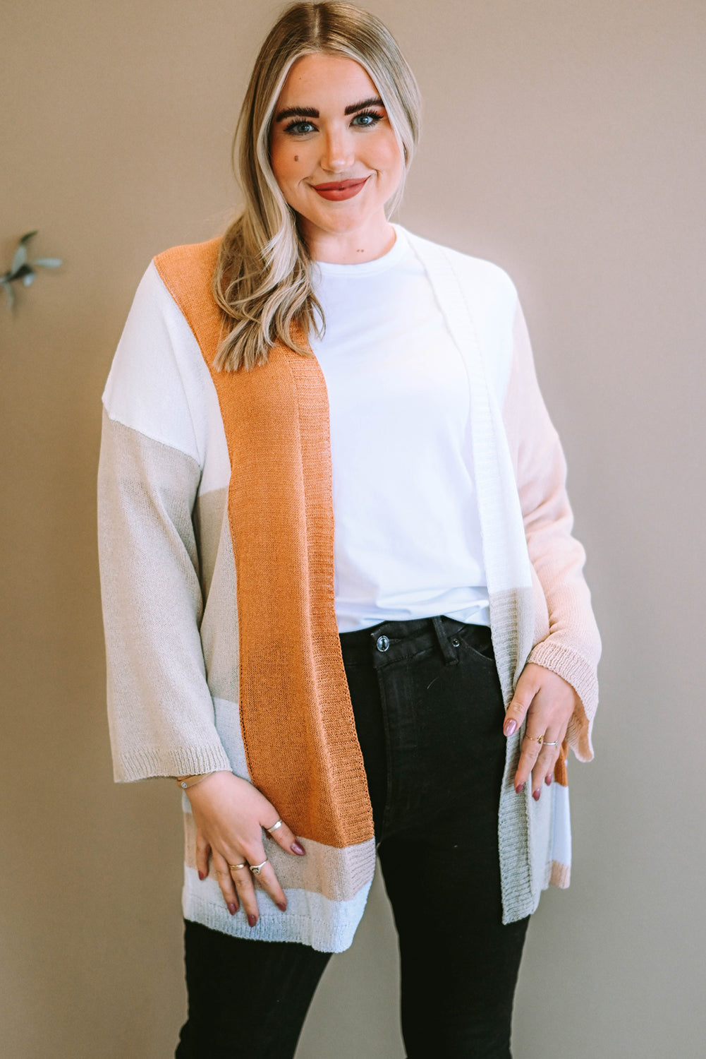 Plus Size Color Block Open Front Longline Cardigan The Stout Steer