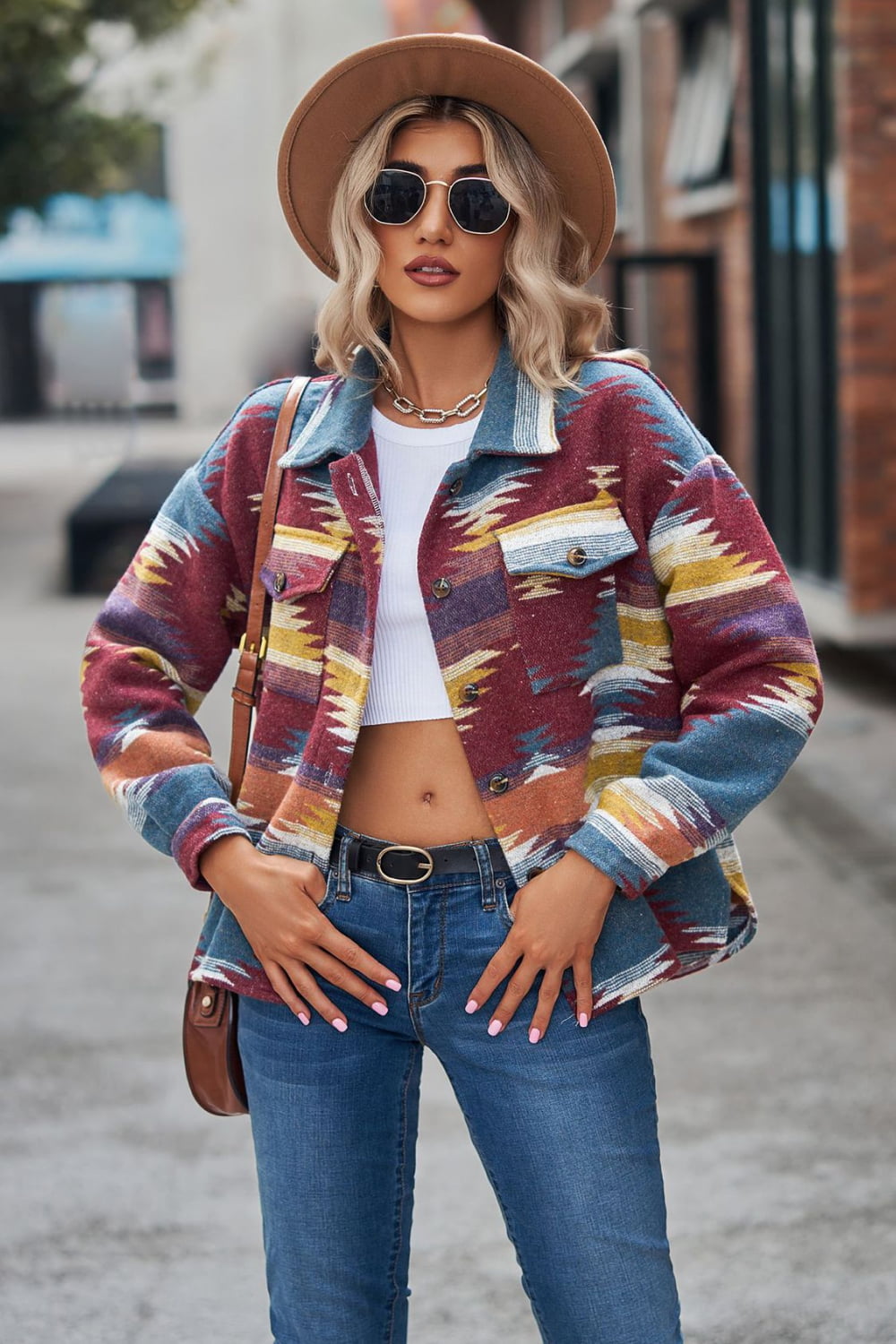 Printed Collared Neck Jacket The Stout Steer