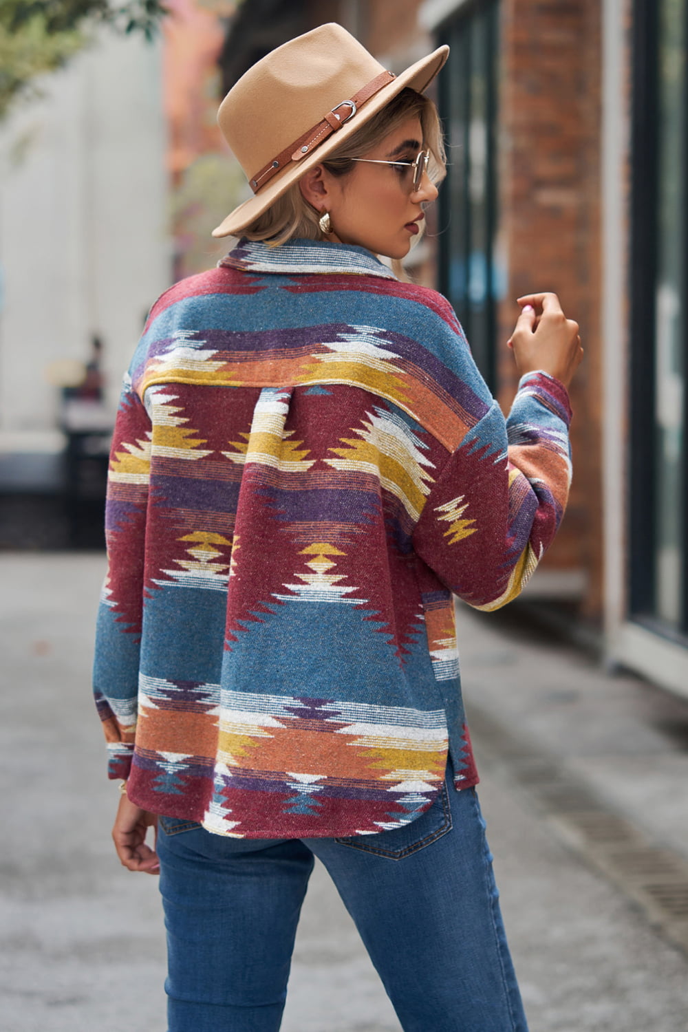 Printed Collared Neck Jacket The Stout Steer