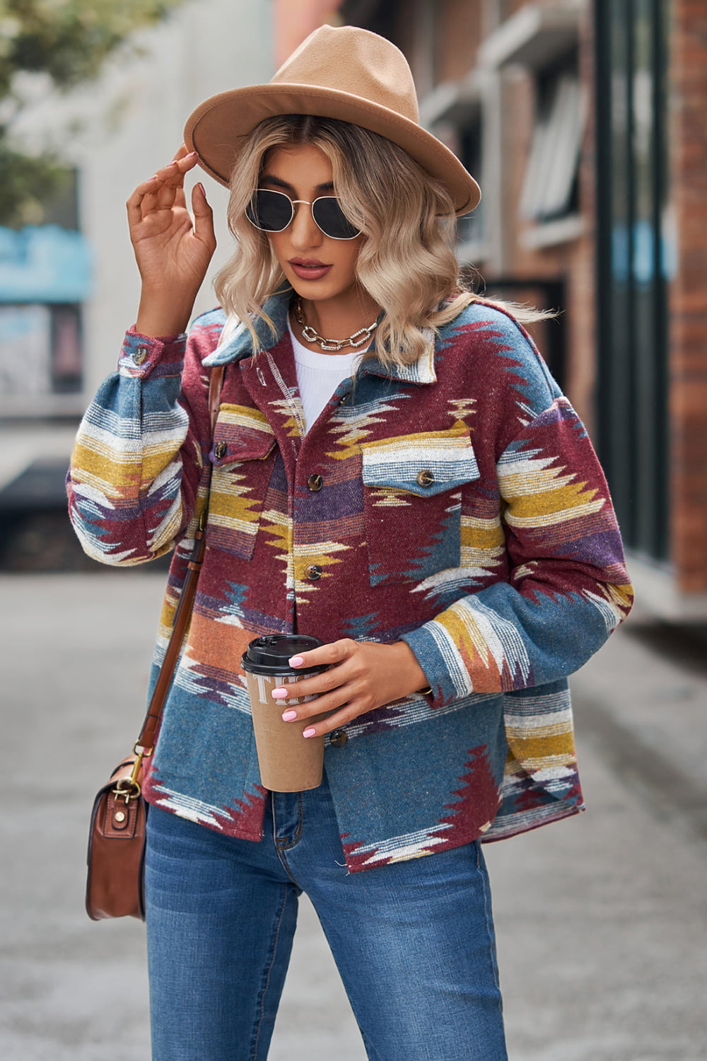 Printed Collared Neck Jacket The Stout Steer