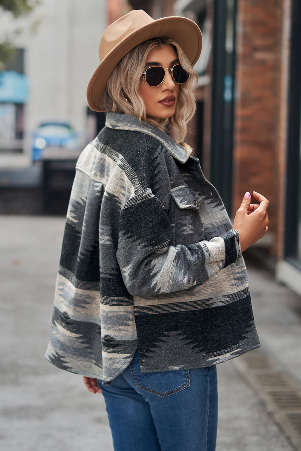 Printed Collared Neck Jacket The Stout Steer