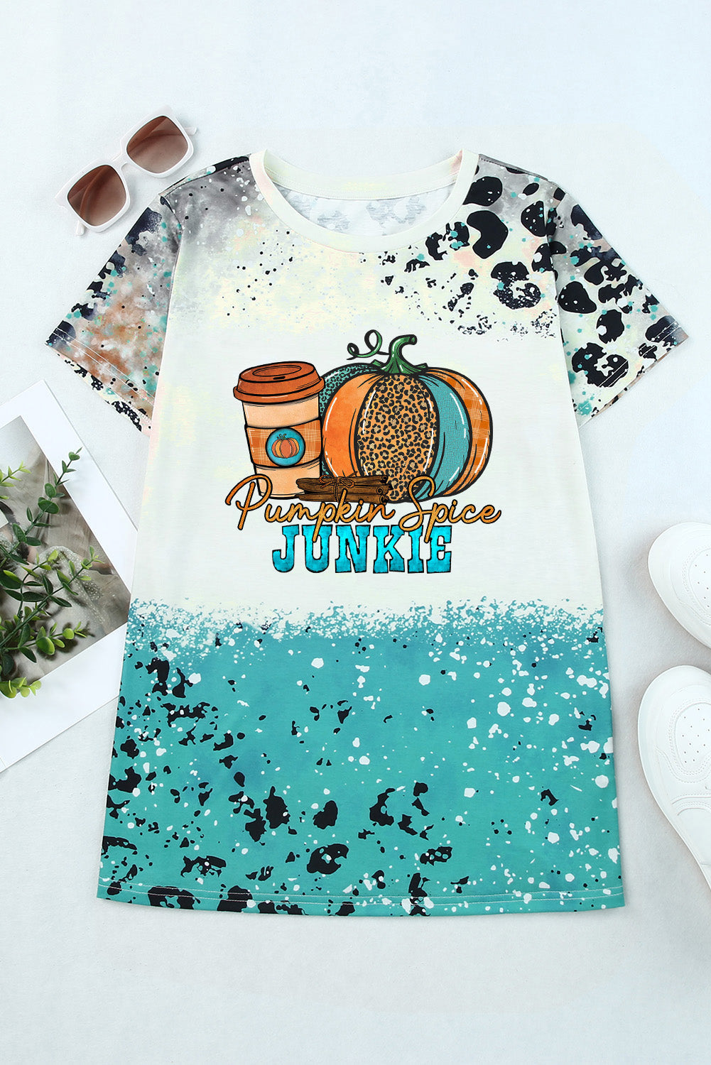 Printed PUMPKIN SPICE JUNKIE Graphic Round Neck Short Sleeve Tee The Stout Steer