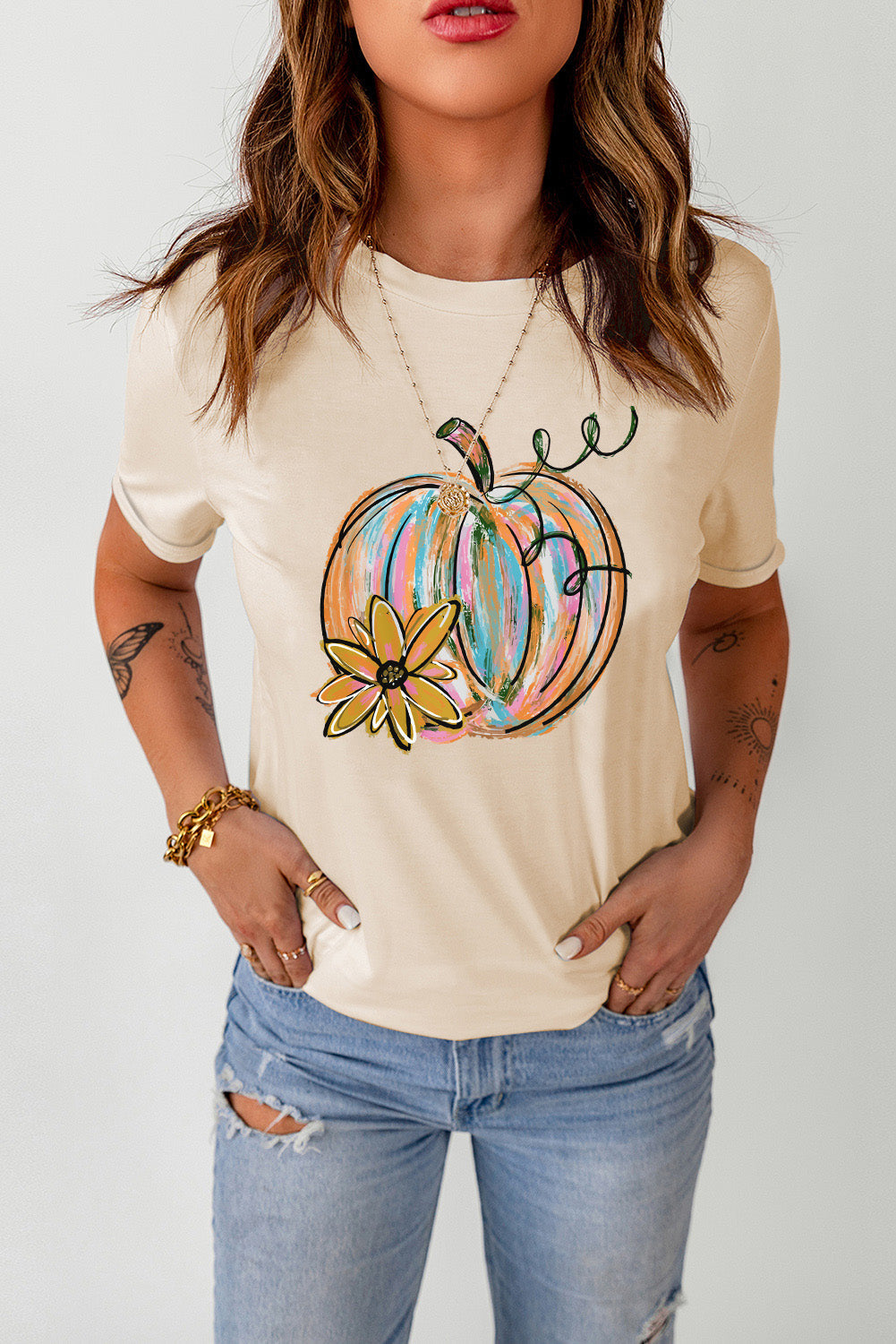Pumpkin Graphic Round Neck T-Shirt The Stout Steer