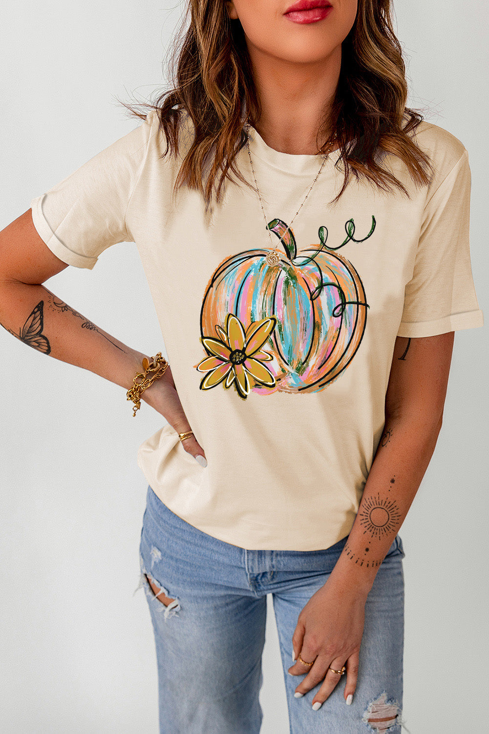 Pumpkin Graphic Round Neck T-Shirt The Stout Steer