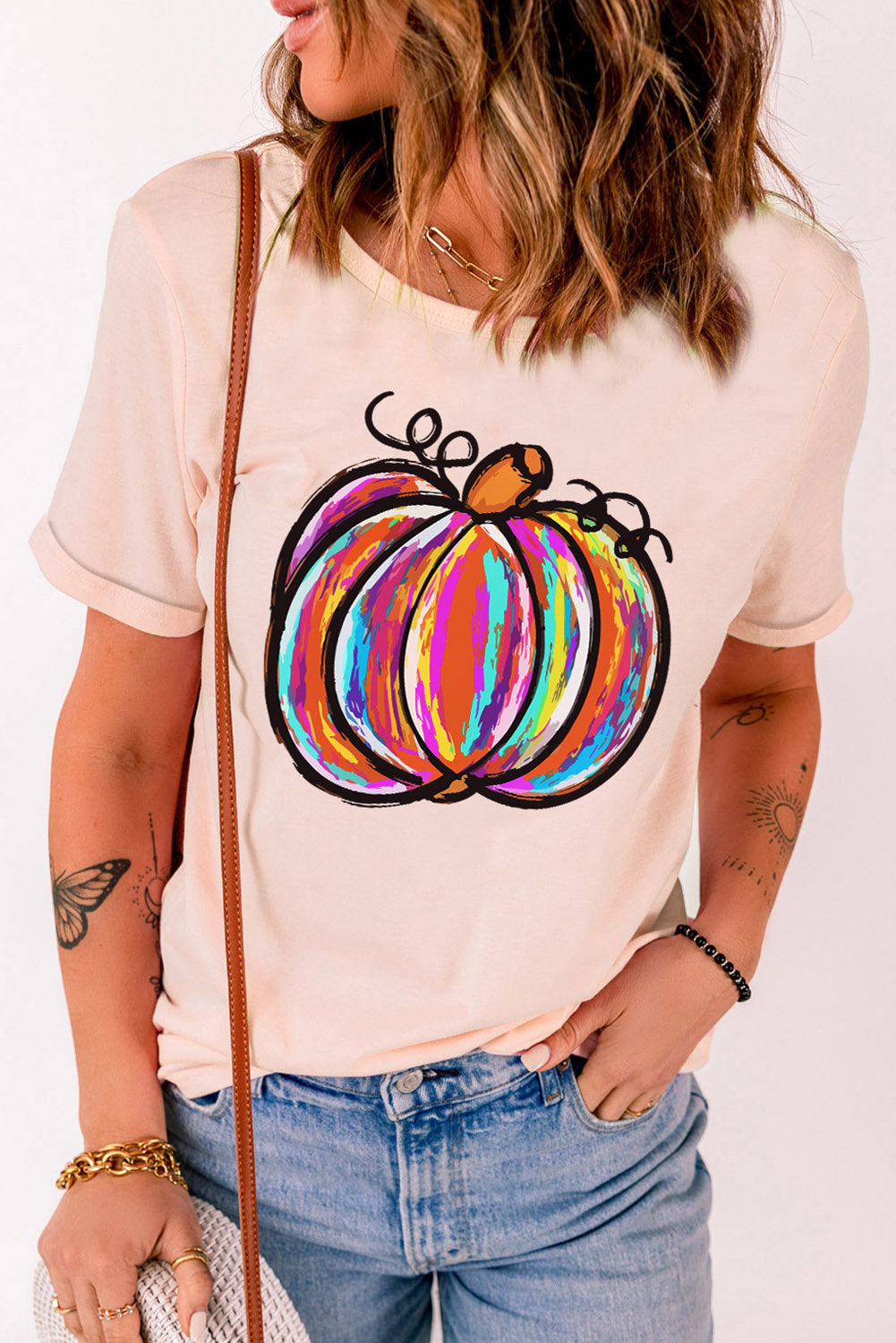 Pumpkin Graphic Round Neck T-Shirt The Stout Steer