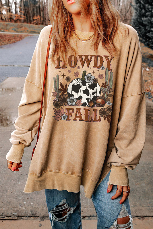 Round Neck Dropped Shoulder HOWDY FALL Graphic Sweatshirt The Stout Steer