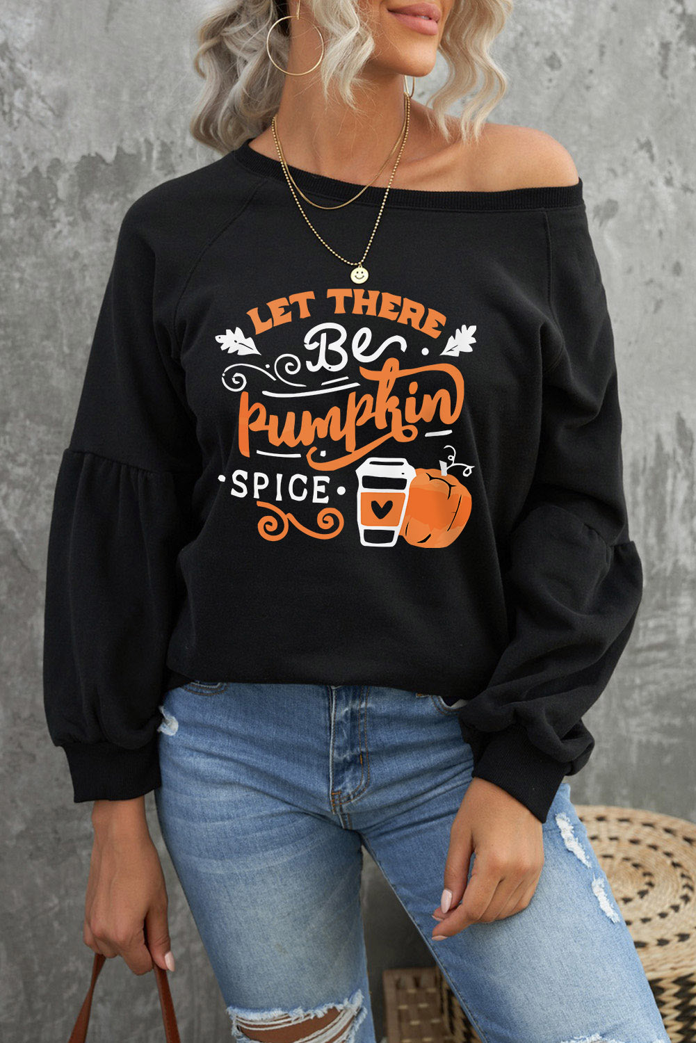 Round Neck Long Sleeve LET THERE BE PUMPKIN SPICE Graphic Sweatshirt The Stout Steer