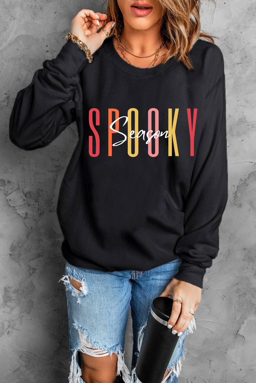 Round Neck Long Sleeve SPOOKY SEASON Graphic Sweatshirt The Stout Steer