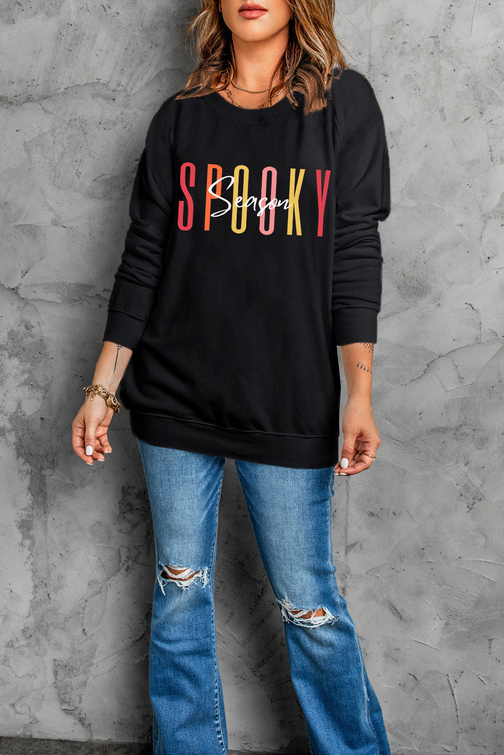 Round Neck Long Sleeve SPOOKY SEASON Graphic Sweatshirt The Stout Steer