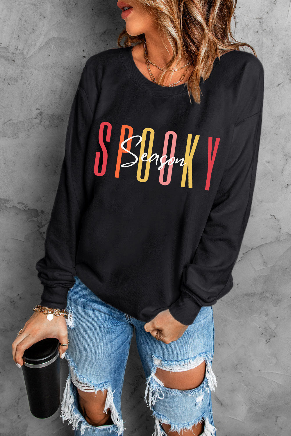 Round Neck Long Sleeve SPOOKY SEASON Graphic Sweatshirt The Stout Steer