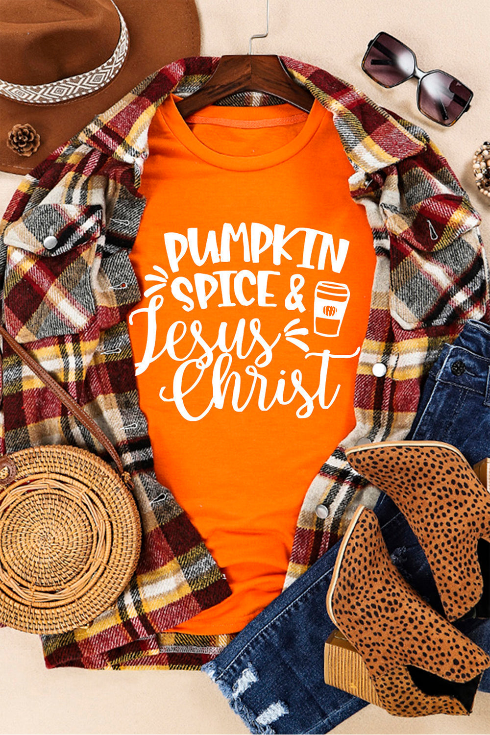 Round Neck Short Sleeve PUMPKIN SPICE JESUS CHRIST T-Shirt The Stout Steer