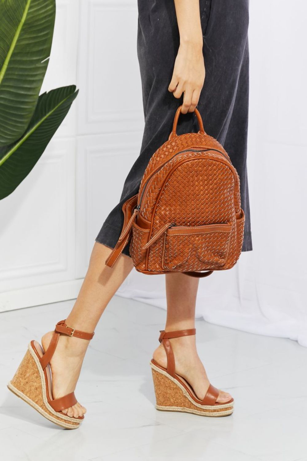 SHOMICO Certainly Chic Faux Leather Woven Backpack The Stout Steer