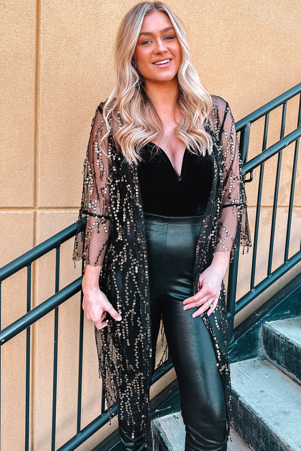 Sequin Open Front Sheer Cardigan The Stout Steer