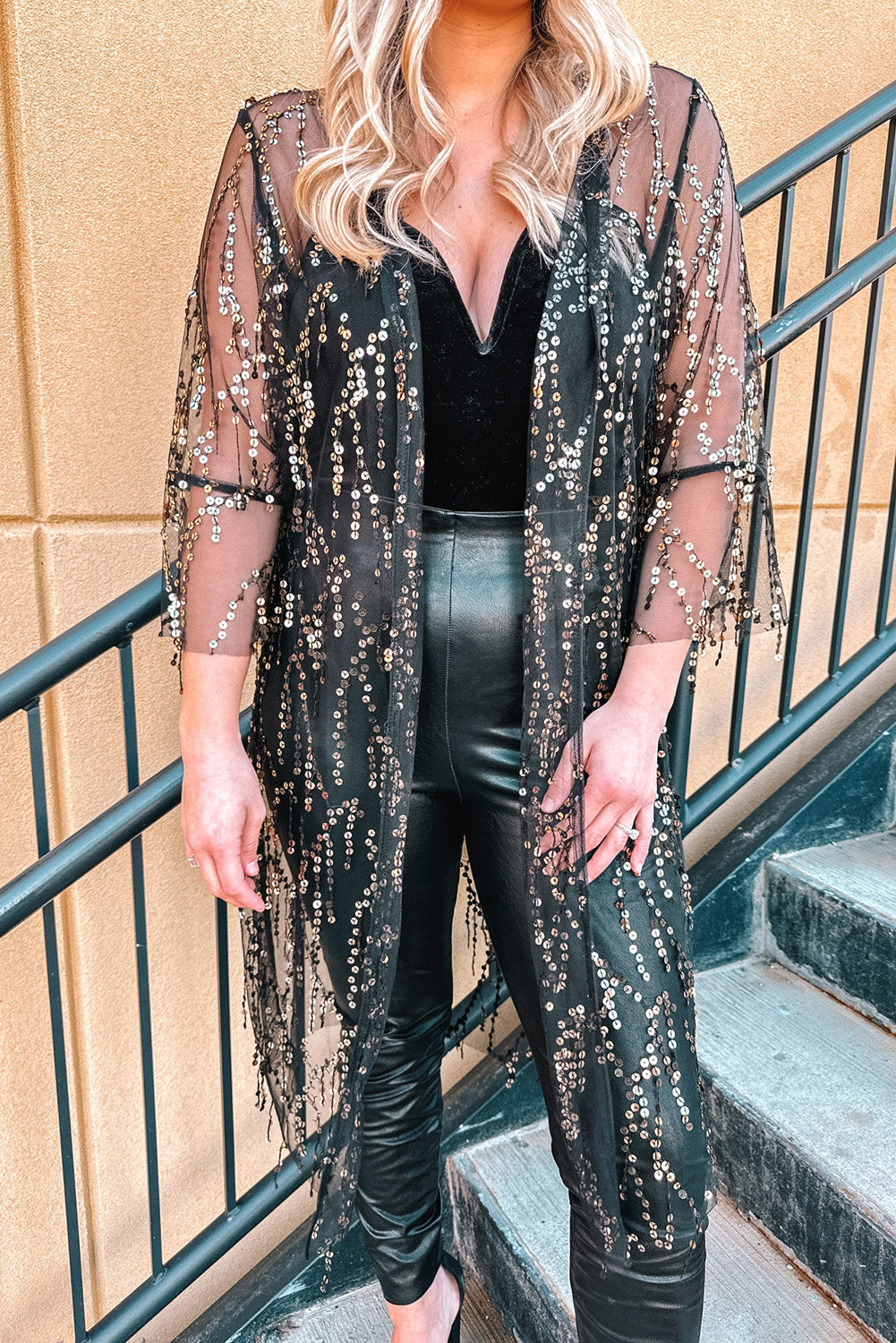 Sequin Open Front Sheer Cardigan The Stout Steer