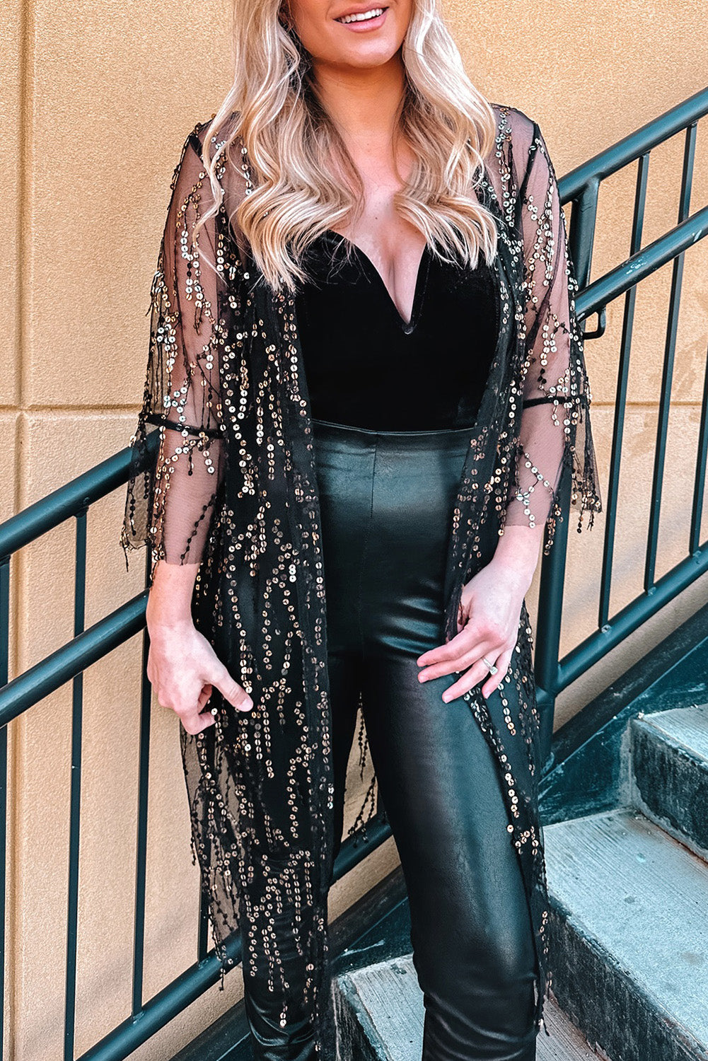 Sequin Open Front Sheer Cardigan The Stout Steer