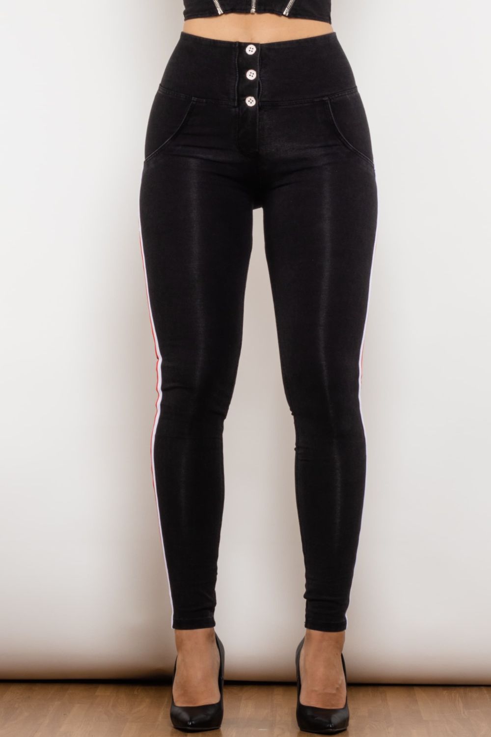 Side Stripe Buttoned Skinny Jeans The Stout Steer