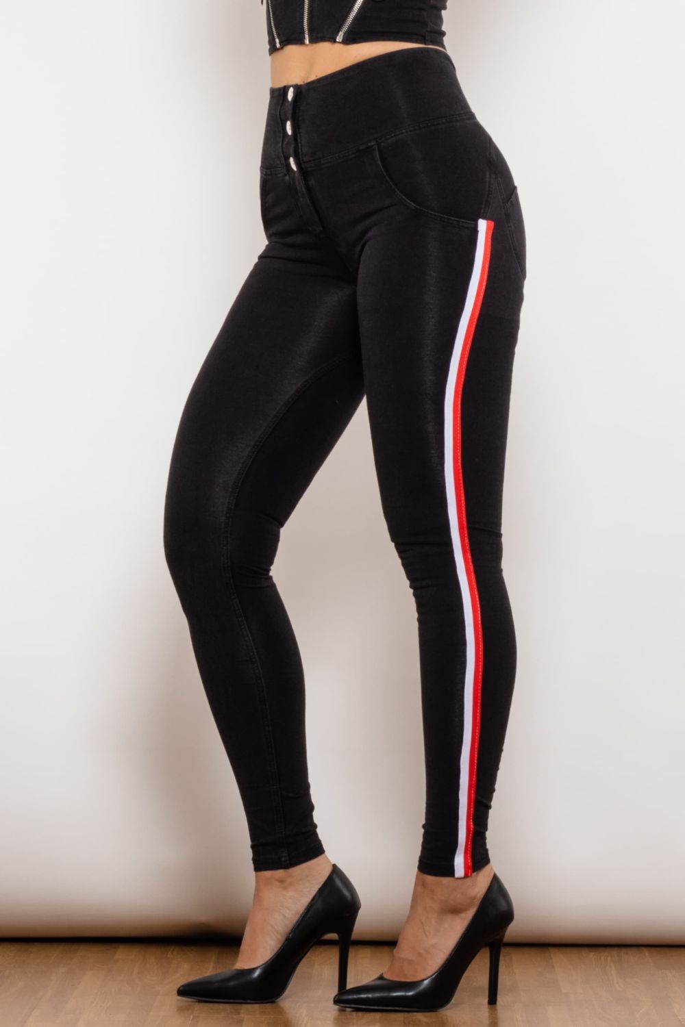 Side Stripe Buttoned Skinny Jeans The Stout Steer
