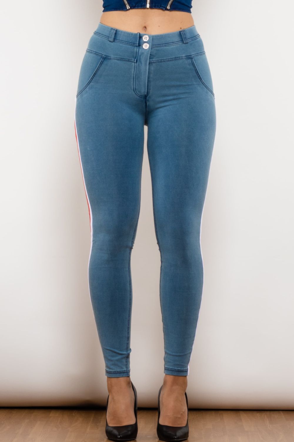 Side Stripe Contrast Buttoned Skinny Jeans The Stout Steer