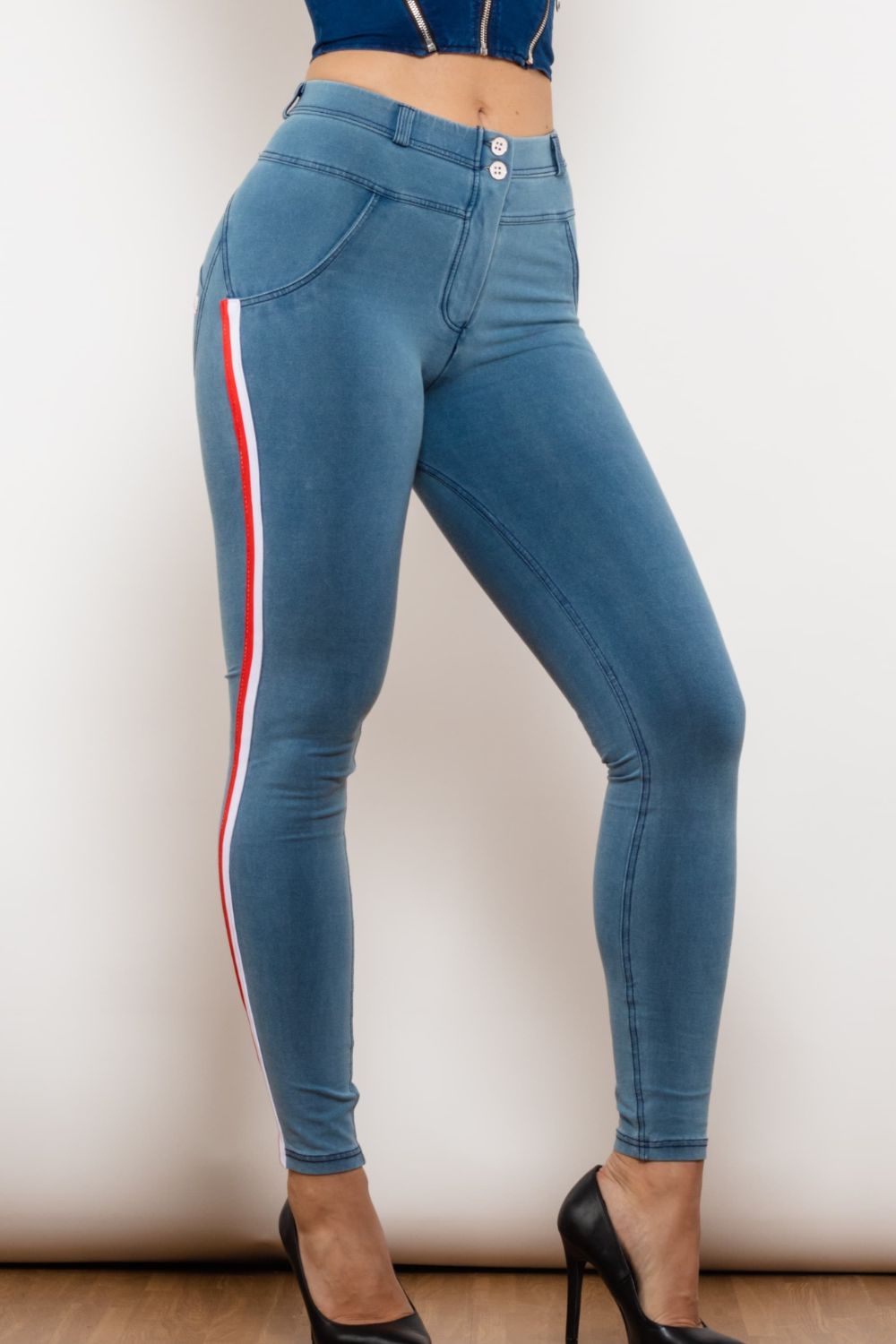 Side Stripe Contrast Buttoned Skinny Jeans The Stout Steer