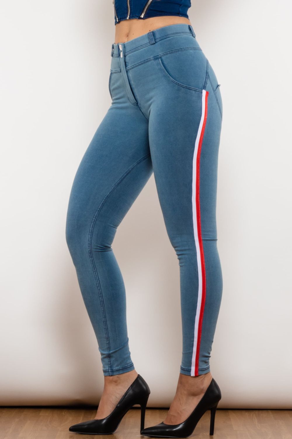 Side Stripe Contrast Buttoned Skinny Jeans The Stout Steer
