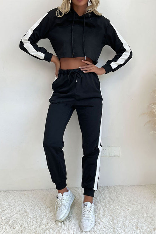 Side Stripe Cropped Hoodie and Jogger Set The Stout Steer