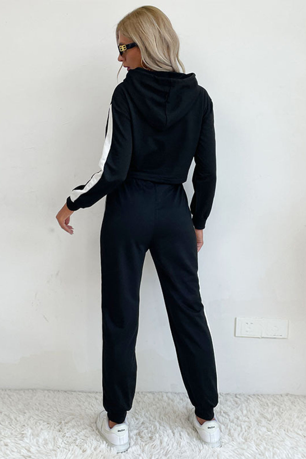 Side Stripe Cropped Hoodie and Jogger Set The Stout Steer