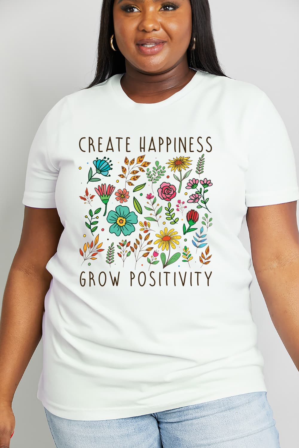 Simply Love Full Size CREATE HAPPINESS GROW POSITIVITY Graphic Cotton Tee The Stout Steer