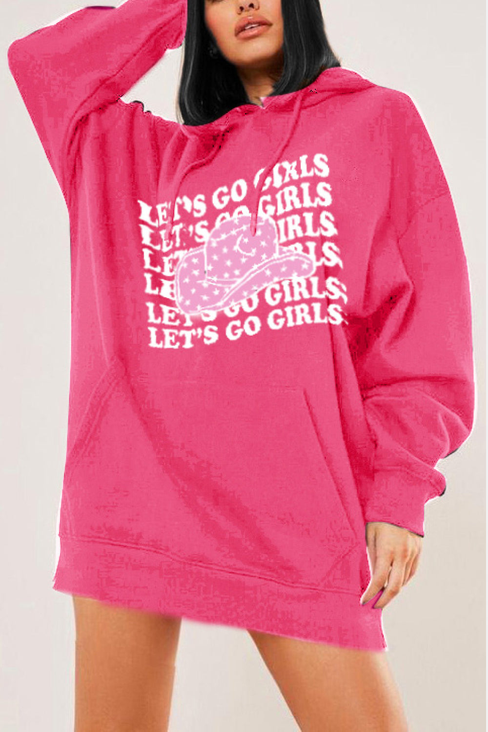 Simply Love Simply Love Full Size LET’S GO GIRLS Graphic Dropped Shoulder Hoodie The Stout Steer