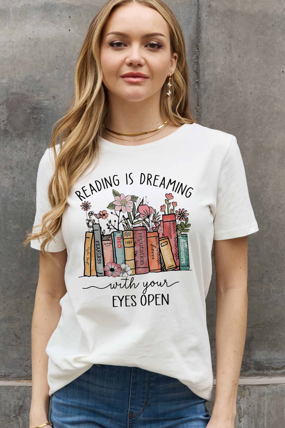 Simply Love Simply Love Full Size READING IS DREAMING WITH YOUR EYES OPEN Graphic Cotton Tee The Stout Steer