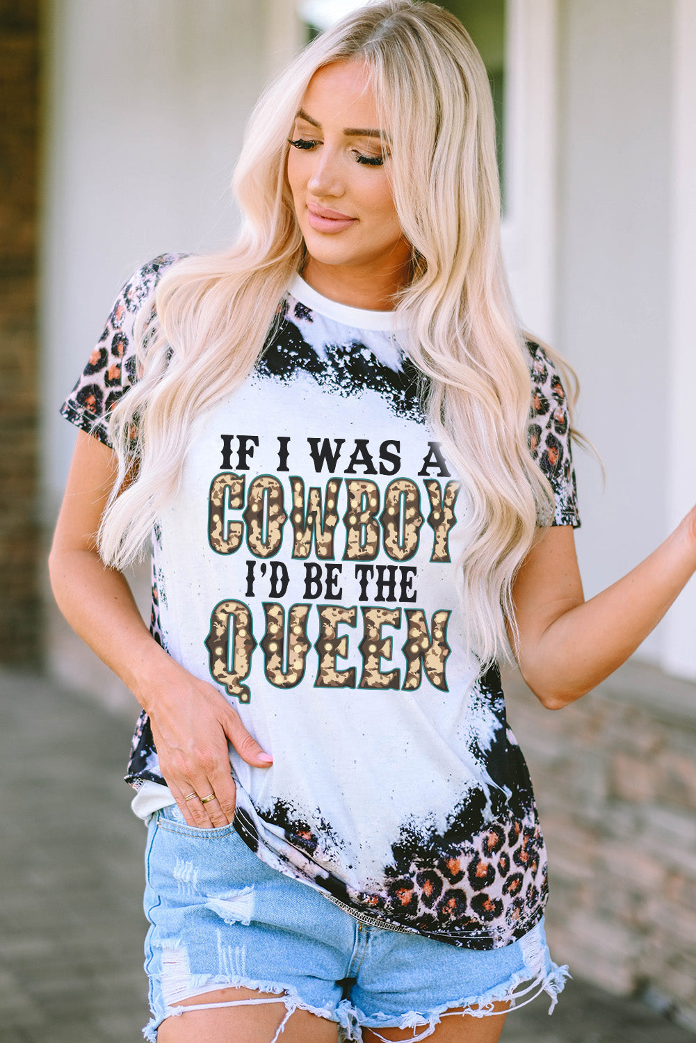 Slogan Graphic Leopard Round Neck Tee The Stout Steer