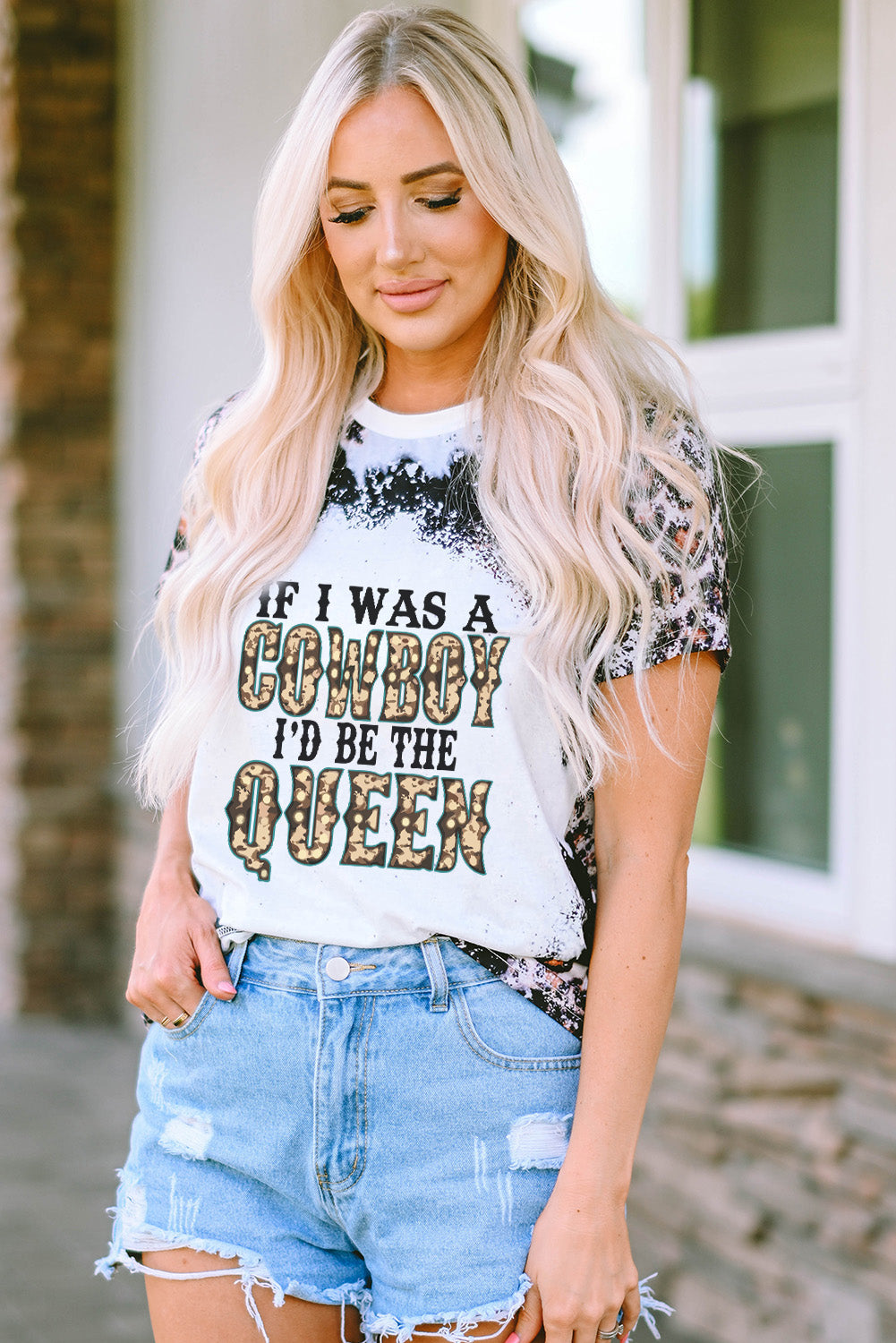 Slogan Graphic Leopard Round Neck Tee The Stout Steer