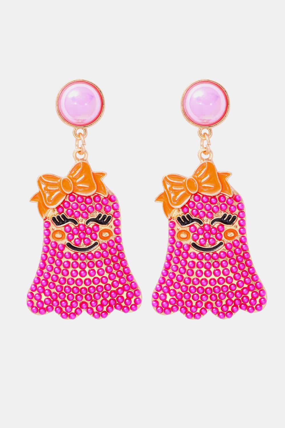 Smiling Ghost Shape Synthetic Pearl Earrings The Stout Steer