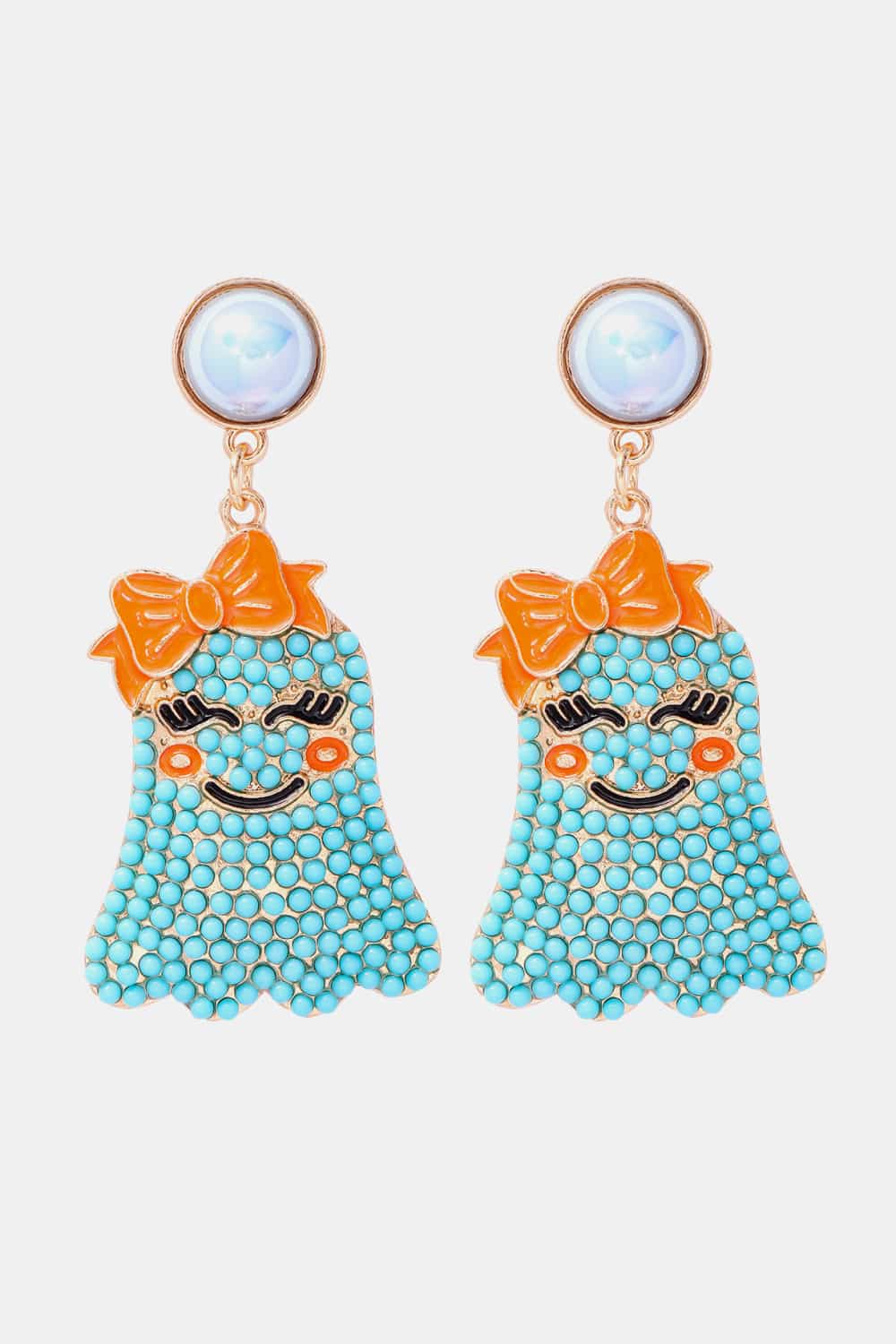 Smiling Ghost Shape Synthetic Pearl Earrings The Stout Steer