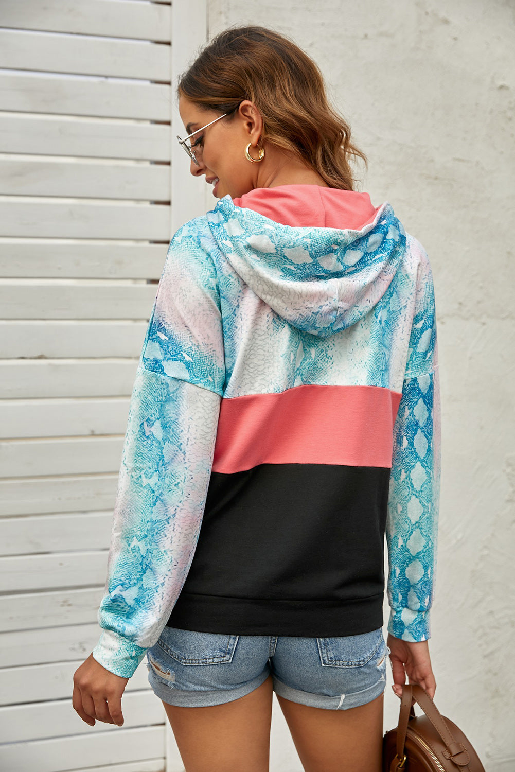 Snake Print Color Block Drawstring Detail Hoodie The Stout Steer