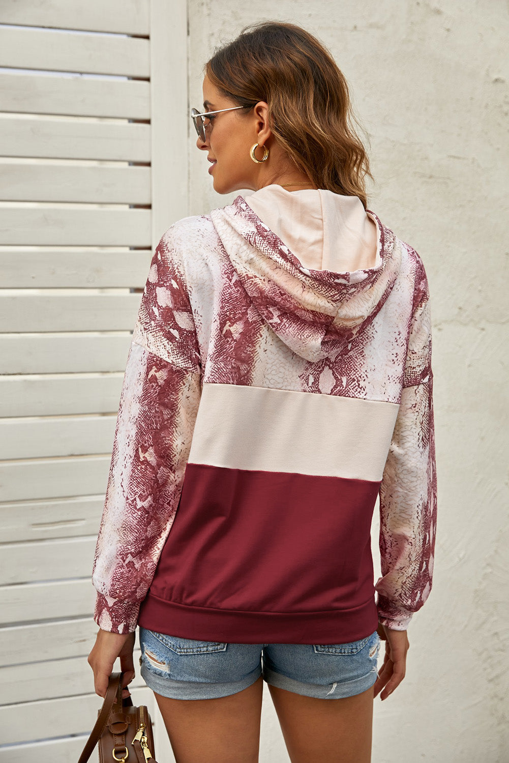 Snake Print Color Block Drawstring Detail Hoodie The Stout Steer